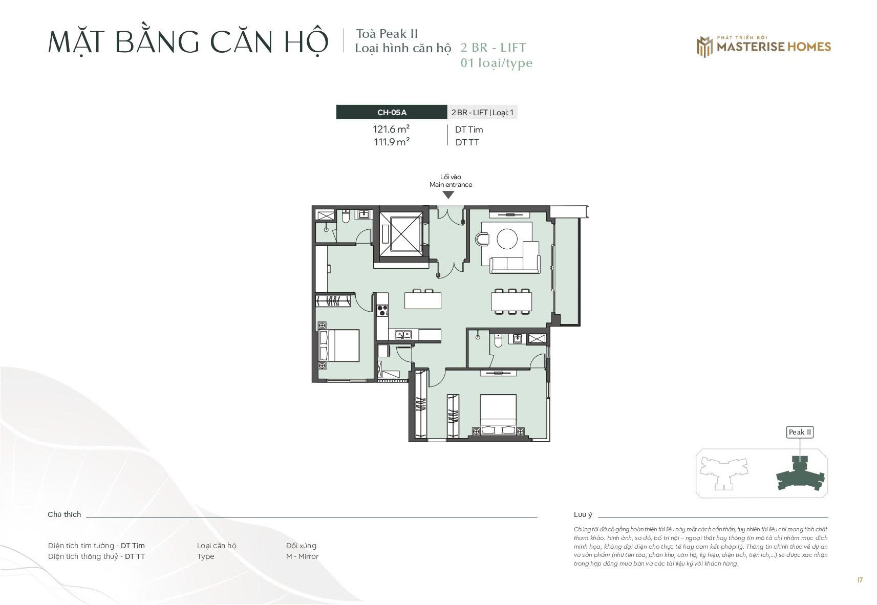 Mặt bằng căn hộ 2PN Private Lift Lumiere Essence Peak P2